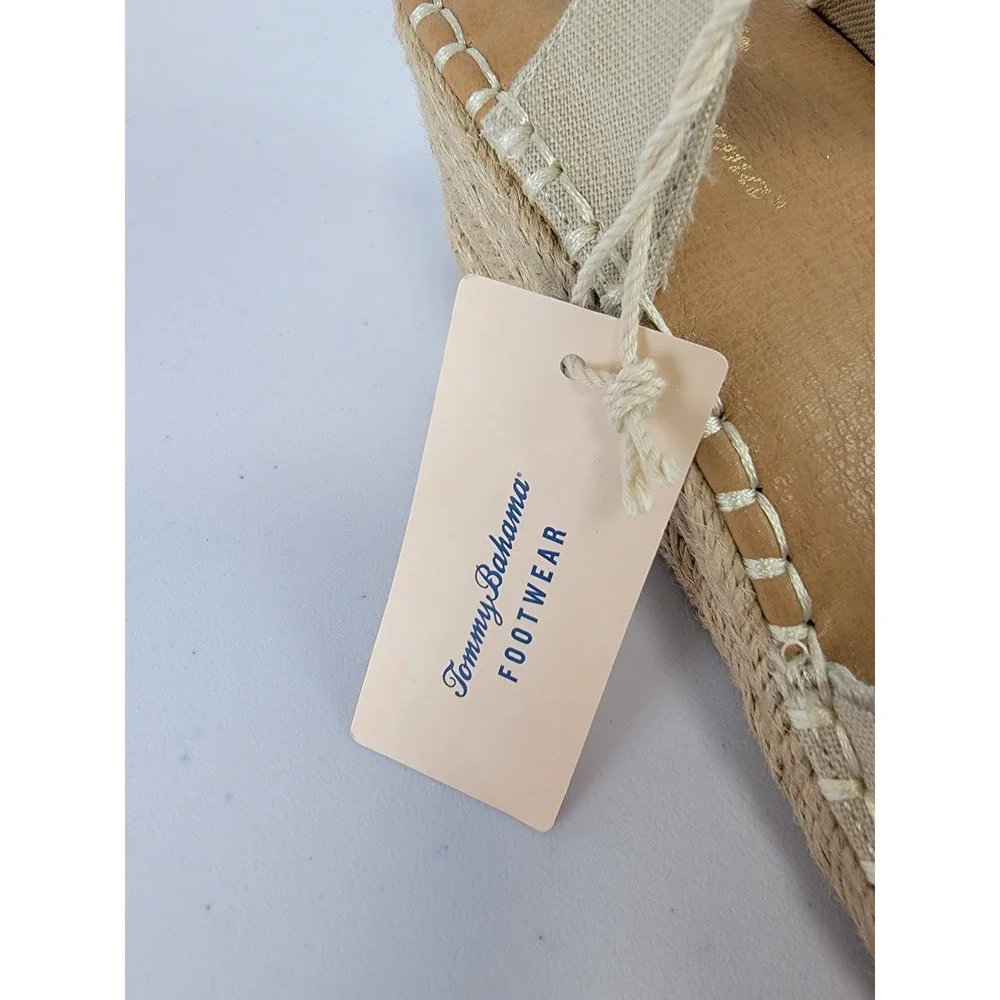 Tommy Bahama Daphne Wedge Espadrille Womens 8.5 Beige NEW Eyelet Scalloped Strap